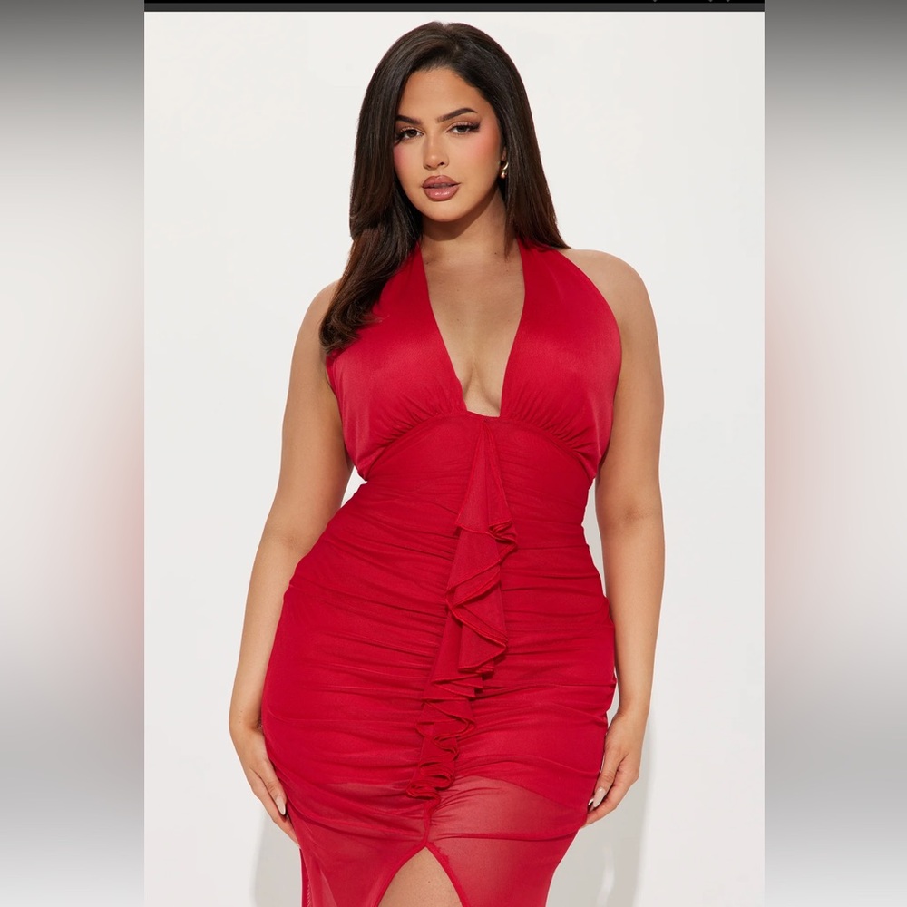 BRAND NEW FashionNova Dalia Ruffle Maxi Dress -Red Halter Dress 3X (Runs Small) - Picture 5 of 5